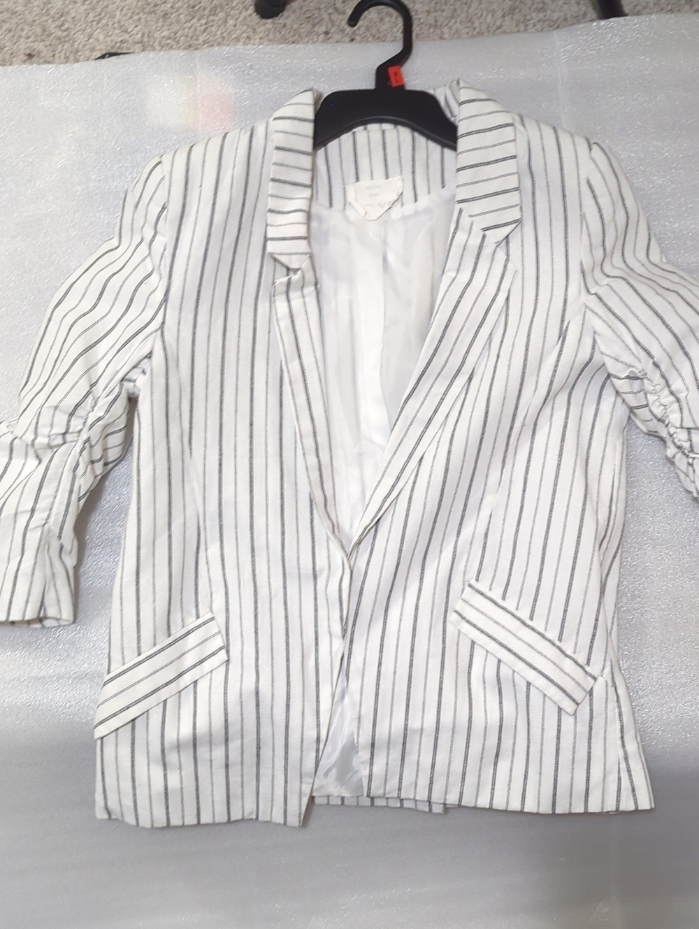 Love in White Blazer with Black Pinstripes